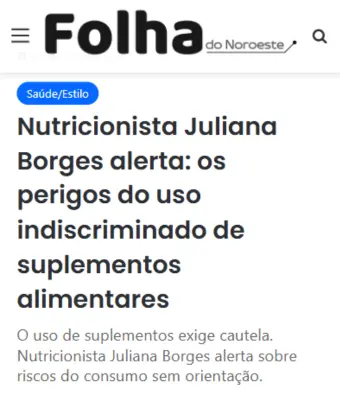 Matéria sobre a nutricionista online Juliana Borges na Folha do Noroeste