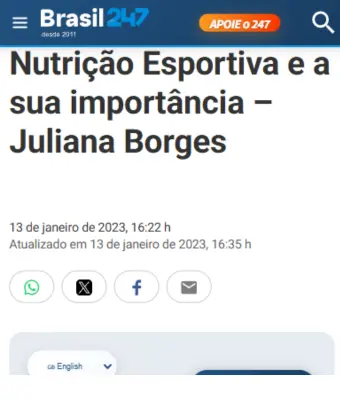 Matéria sobre a nutricionista online Juliana Borges no Brasil 247